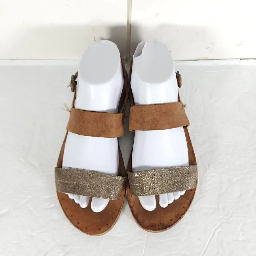 Frye Women's Allyโ2โBandโUS8,5MโDistresdโLeatherโBrownโBronzeโSlingbackโSandals